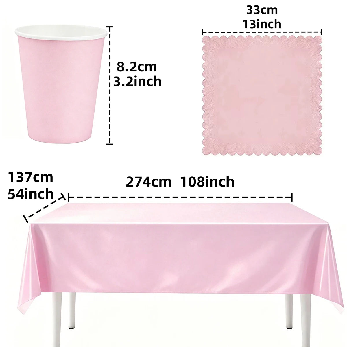 Pink Party Tableware Set Scalloped Edge Paper Plates Cups Napkins Disposable Dinnerware for Birthday Baby Shower Wedding Decor