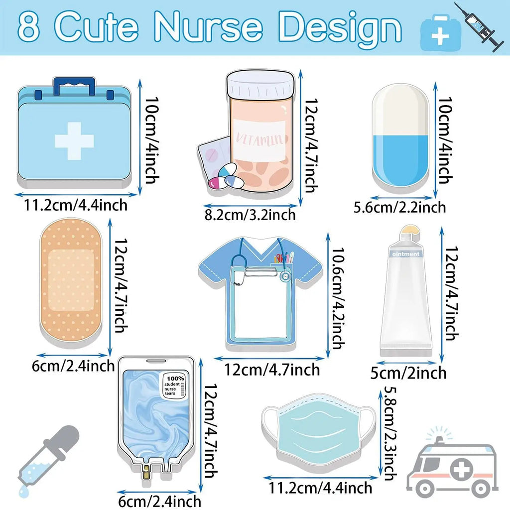 8pcs Mini Fun Nurse Sticky Notes, Essential School Supplies for Nursing Students, Self-adhesive Notebook for Hospital and School