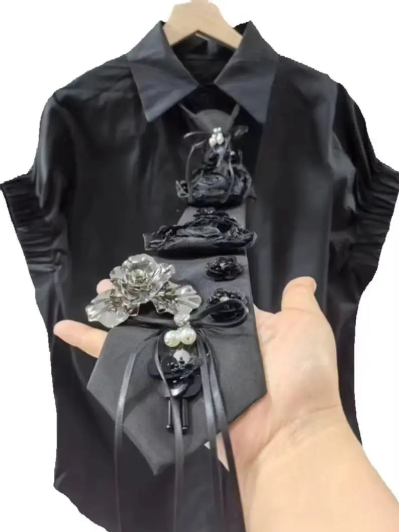 High-end Short Sleeve Shirts Blouses with Ties for Women Girls Ladies Elegant Fashion Tops Loose Casual Shirt Clothes