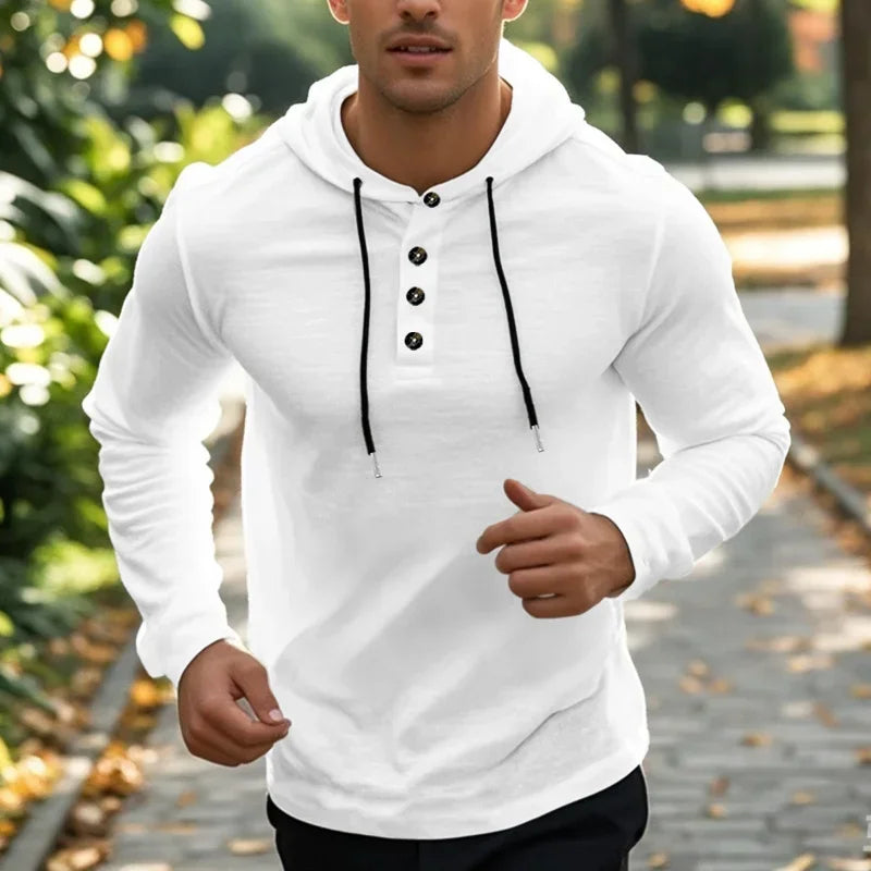 2026 New Men's  T-Shirts Spring Summer Hooded Cotton Linen Tops for Men Soft Loose Henley Shirt Casual Button Long Sleeve Shirts