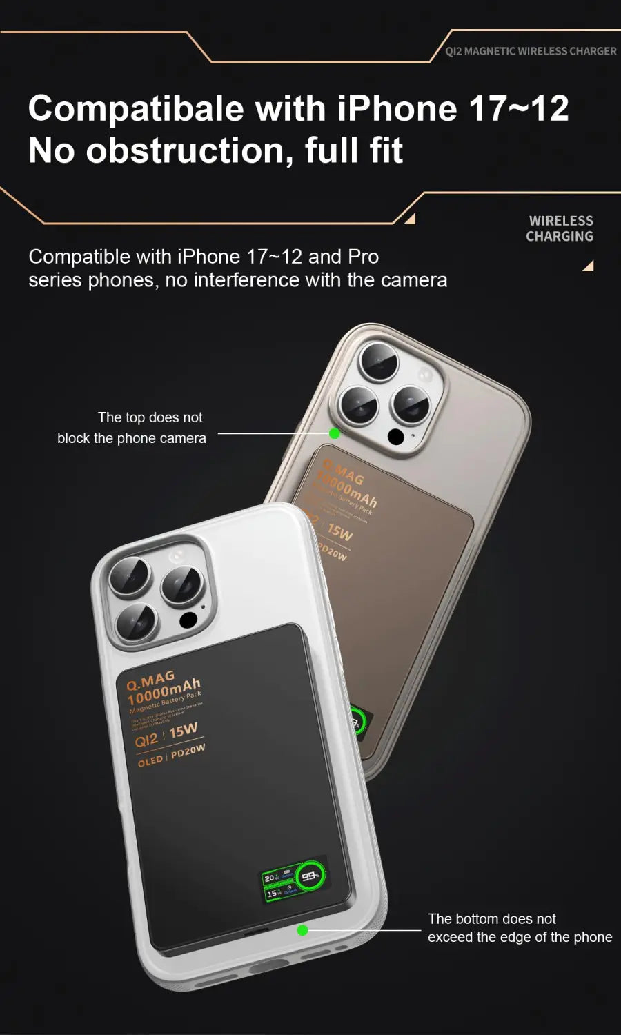 Weiße Qi2-Magnet-Wireless-Powerbank als Telefonhülle mit eingebautem 10.000mAh-Akku und 15W-Schnellladefunktion, dargestellt in der Rückseitenansicht.