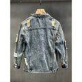 Men Vintage Embroidery Denim Jacket with Distressed Chic Casual Cowboy Fashionable Slim Fit Spring Autumn Youth Jeans Coat