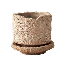 Handmade Ceramic Flower Pot with Base Tray Green Plant Pots Flower Vase Garden Pots Planters Desktop Flowerpot Garden Supplies