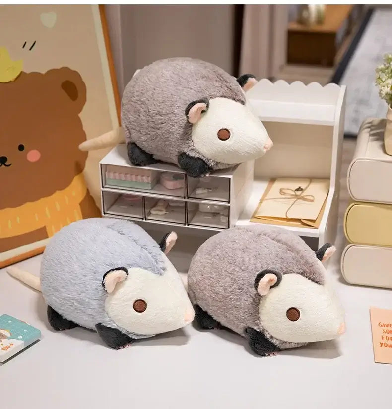 30cm soft plush opossum stuffed animal toys in soft gray and white with black paws pink ears and brown button eyes.