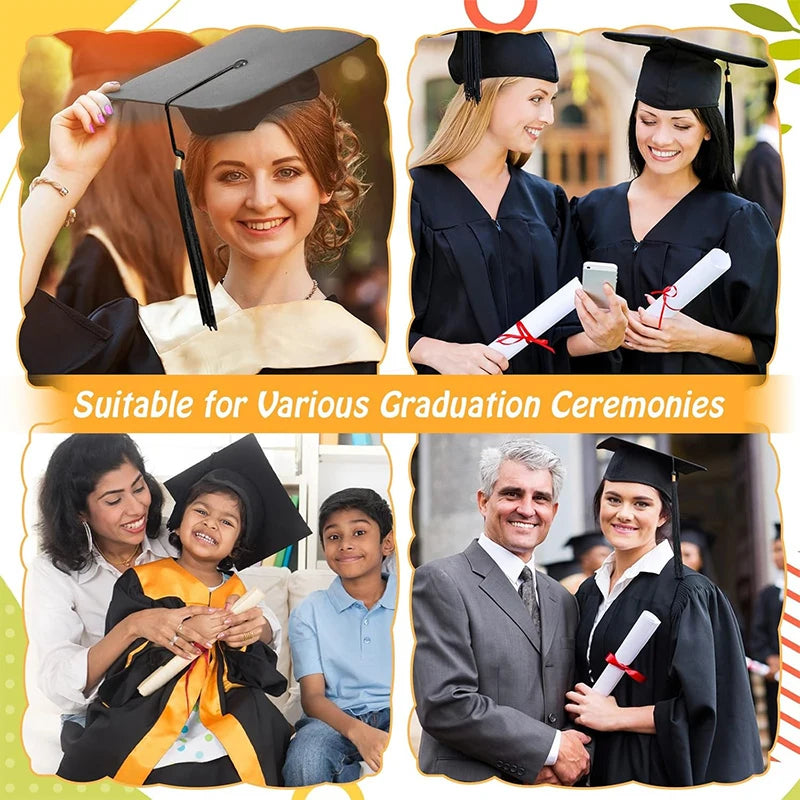 2025 Graduation Hat Black Adult Bachelor Caps with Tassels University Master Congratulation Graduation Party Decoration Supplies