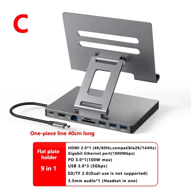 USB C Docking Station Aluminum Alloy Docking Station Laptop Stand HDMI-Compatible Multiple Ports Hub PD USB3.0 Gigabit Ethernet