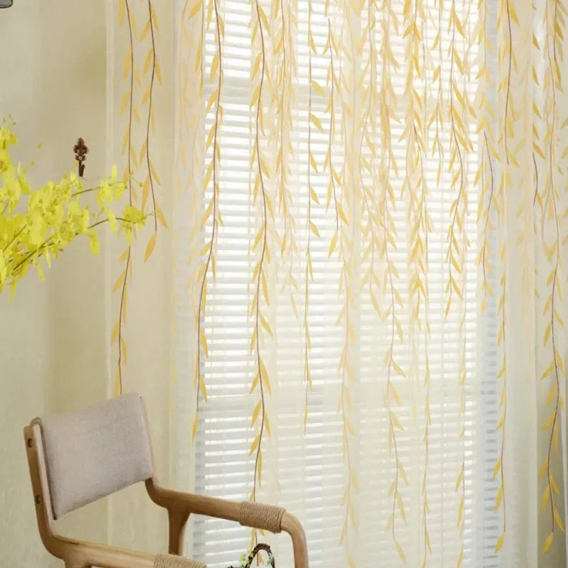 1 panel Elegant Modern Tulle Curtains for Living Room Bedroom Kitchen Green Leaf Sheer Curtains for Window Tulle Curtains Drapes