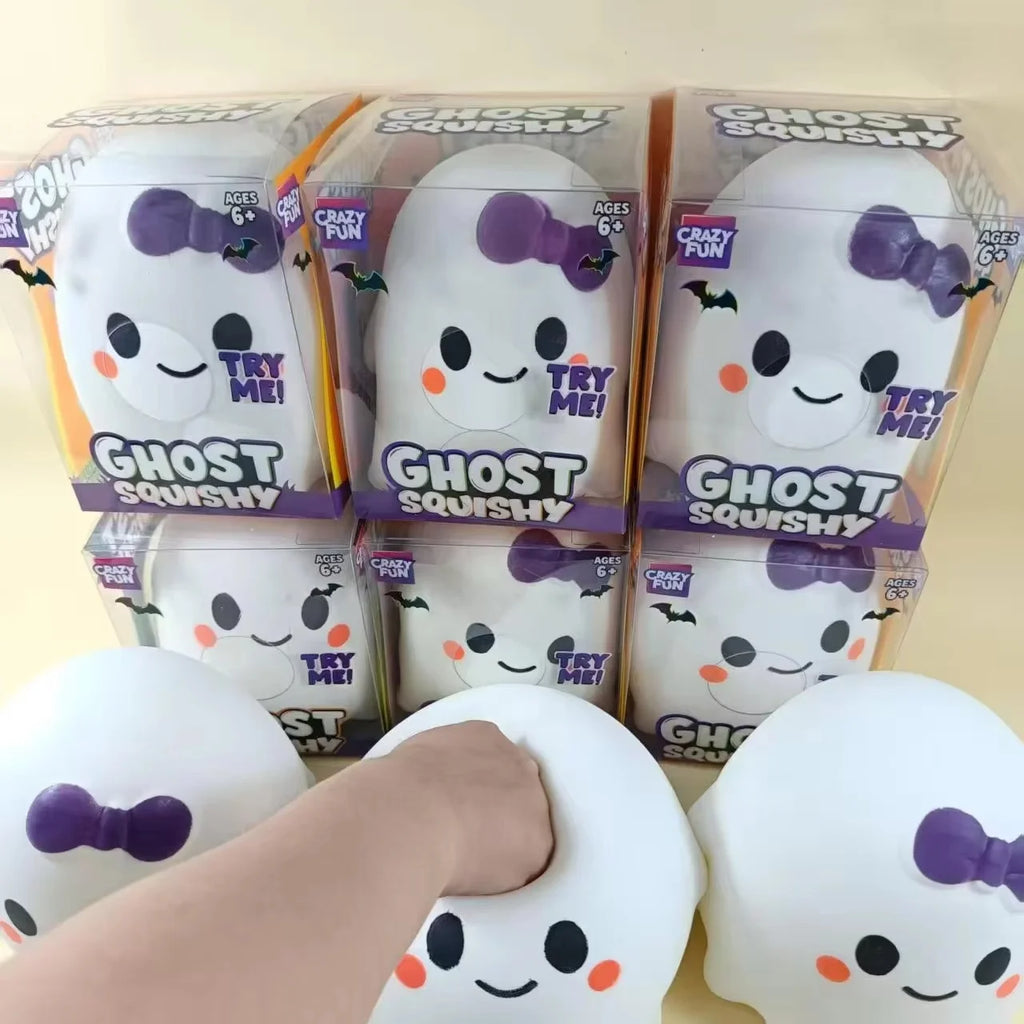 Halloween Ghost Squishy with Cute Bow Slow Rising Stress Relief Squeeze Fidget Spooky Party Favors Decoration Gifts