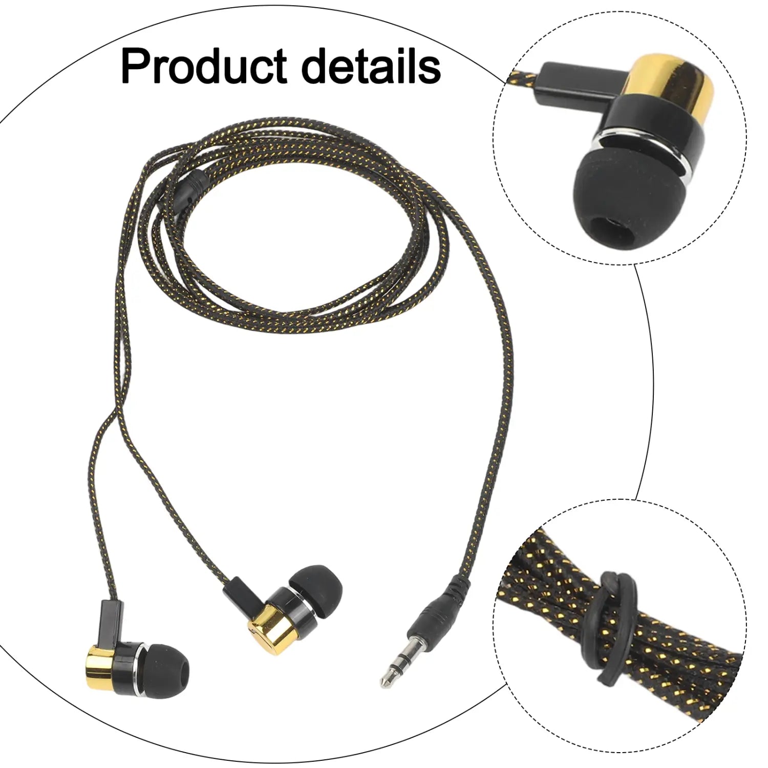 Schwarze und goldene eingelegte Bass-Stereo-Kopfhörer für den In-Ear-Bereich mit geflochtenem Kabel und Lautstärkeregelung für eine erstklassige Stereo-Kopfhörerleistung