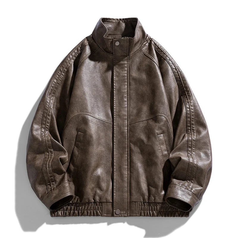 Men Fashion Retro Lapel Windproof Coat New Simplicity Loose Solid Leather Jacket Autumn Winter Casual Comfort Versatile Tops Men