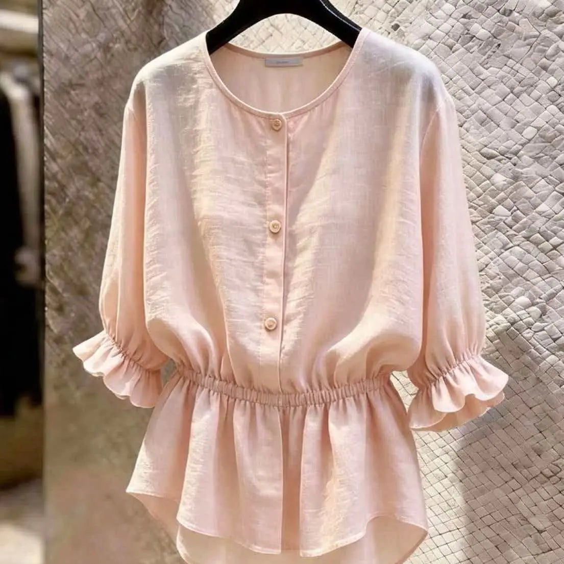 Chic French Waist Solid Shirt Women's Summer Lantern Sleeves Slim Commuter Top Fashion Korean Loose Blouse 2026 New Shirts