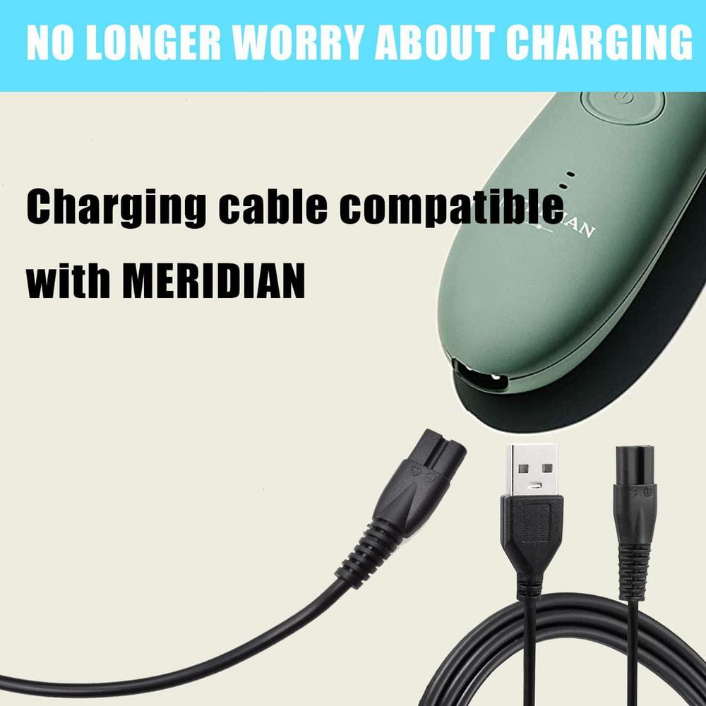 grünes Ersatz-USB-Ladekabel für den Meridian-Elektrorasierer in Schwarz, kompatibel mit dem dargestellten Gerät