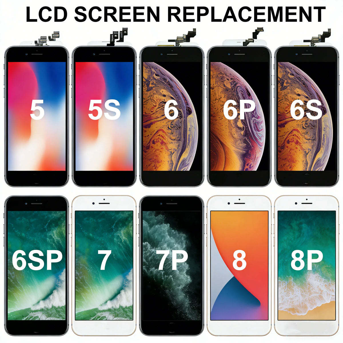 For iPhone 5 5C 5S SE 6 6S 7 8 Plus LCD Display Touch Screen Replacement For iphone 7G 7P 8G 8 Plus LCD Screen Tempered Glass