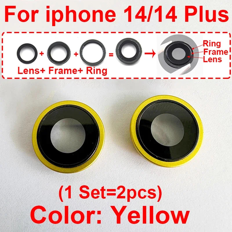 Rear Back Camera Lens For iPhone 14 Plus 14 Pro 14 Pro Max Rear Camera Glass Lens Cover With Frame Bracket Metal Ring Bezel