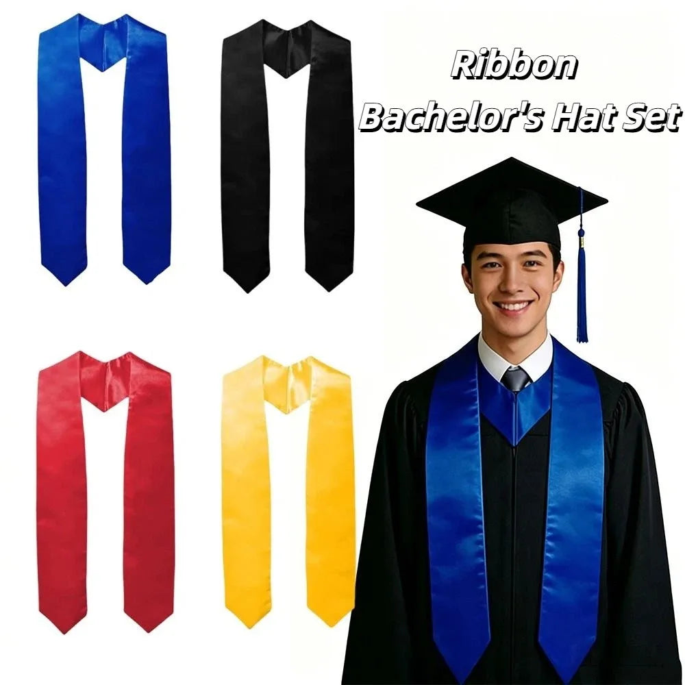 Solid Color Graduation Season Set Bachelor Cap Doctor Cap Graduation Sash Shawl Shoulder Shawl Satin Fabric