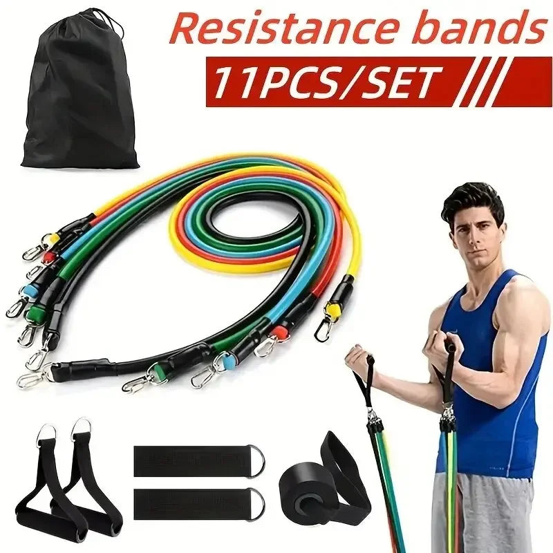 11pcs/Set Pull Rope, Resistance Bands, Portable Fitness Equipment, Ankle Strap, Chest Expander, Elastic Exercise Band