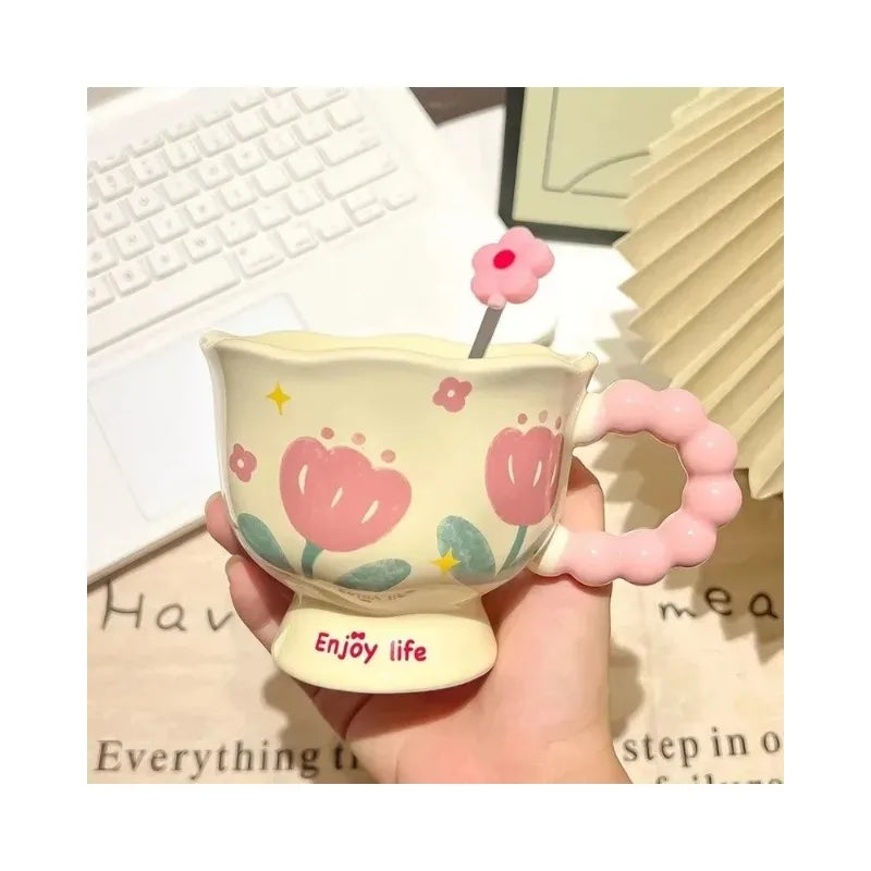 340mI birthday gift for girls, girlfriends, souvenir, water cup, tulip ceramic cup, high-end gift box, flower mug.