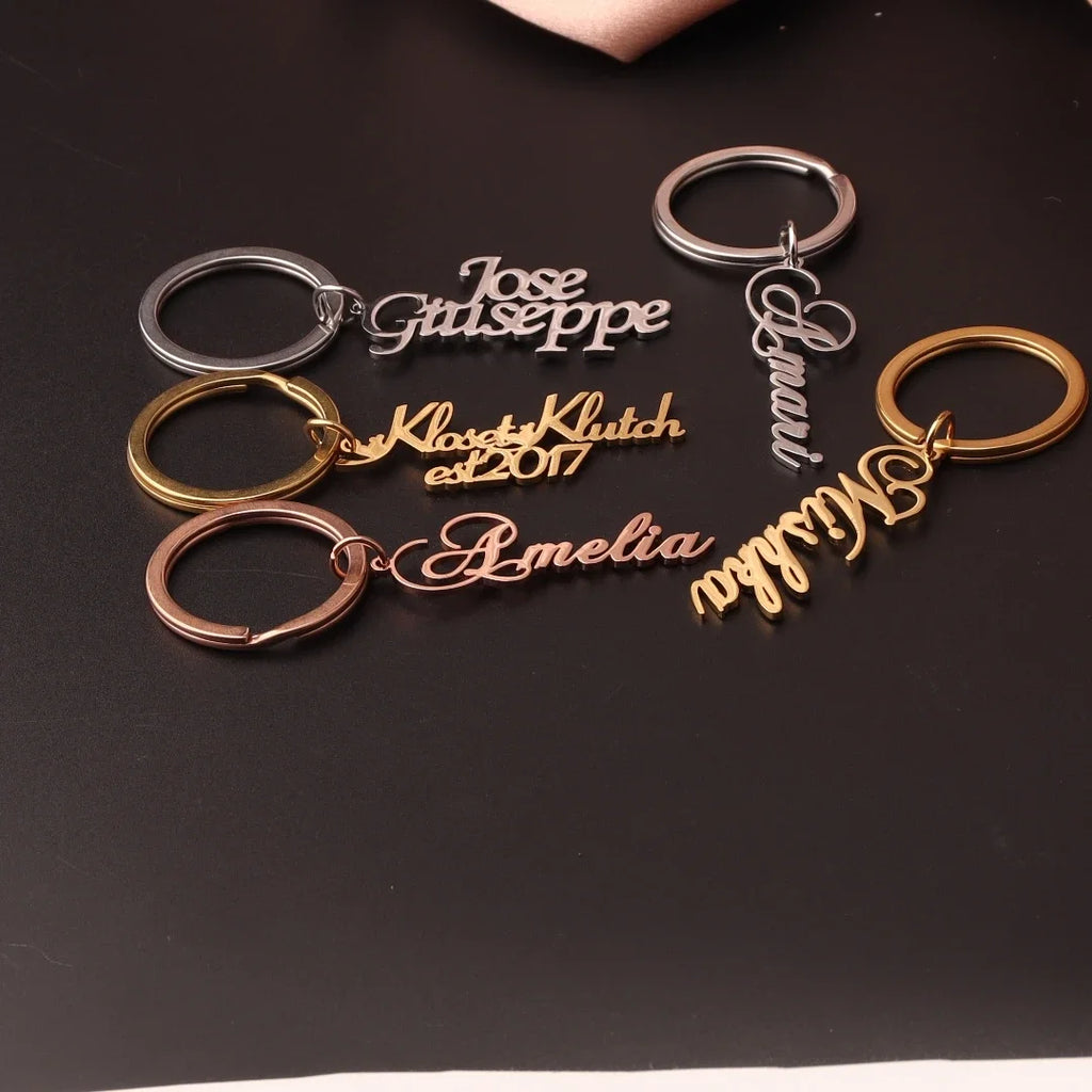 Personalized Name Custom Keychain Men Women Stainless Steel Name Keychains Customized Letter Logo Key Chain Jewelry Gift