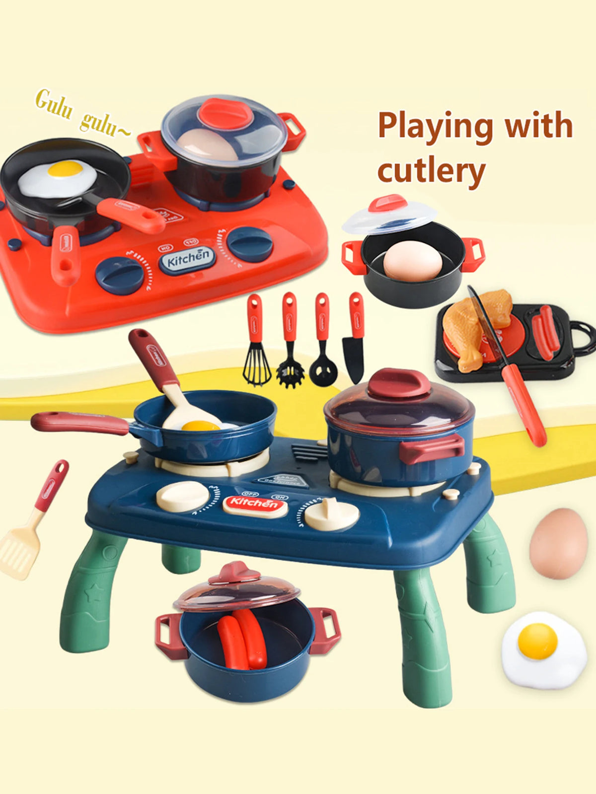 Children's Kitchen Cooking Role-Play Toy Set with Simulated Stove, Lights and Sound Effects, Girls' Role-Play Cooking Set, Parent-Child Interactive Holiday Toy