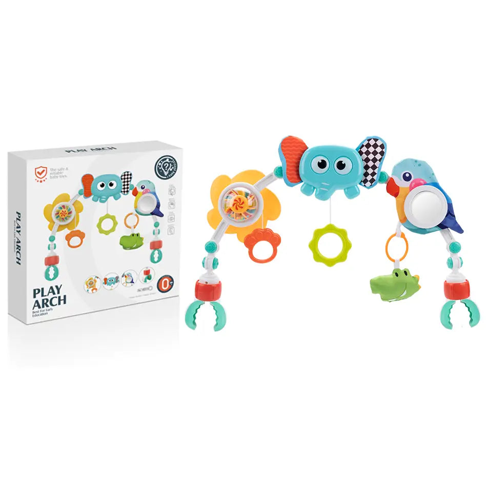 Jouets d’arche pour poussette de bébé en plastique colorés du centre d’activités marin, avec des personnages d’animaux dessinés et des jouets suspendus pour le jeu du nourrisson
