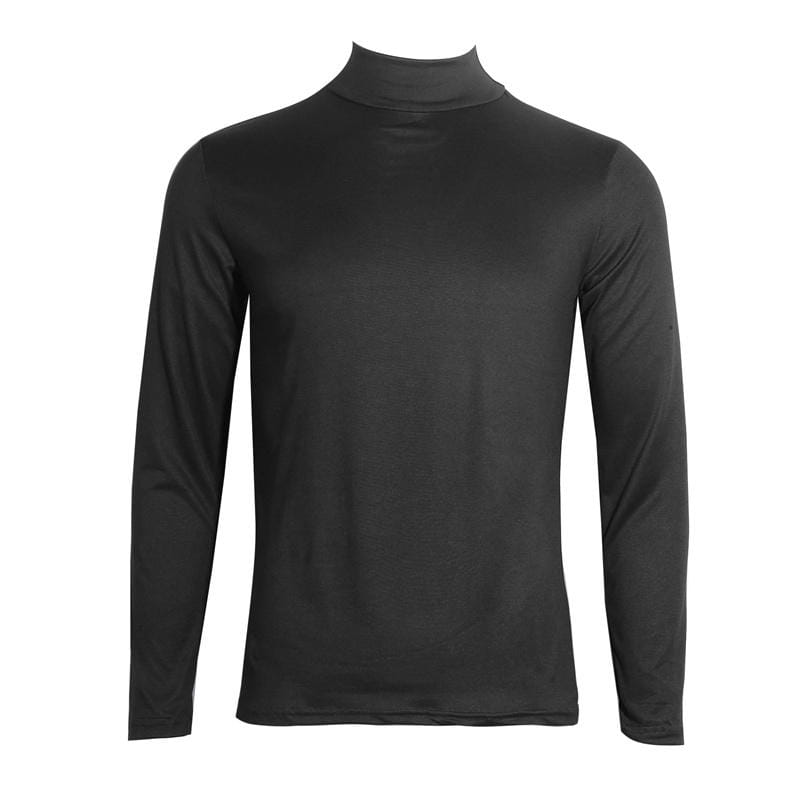 Schwarzes Herren-Thermo-Rollkragenpullover Slim Fit Langarmshirt aus glattem, figurbetontem Stoff zum Layering bei kaltem Wetter.