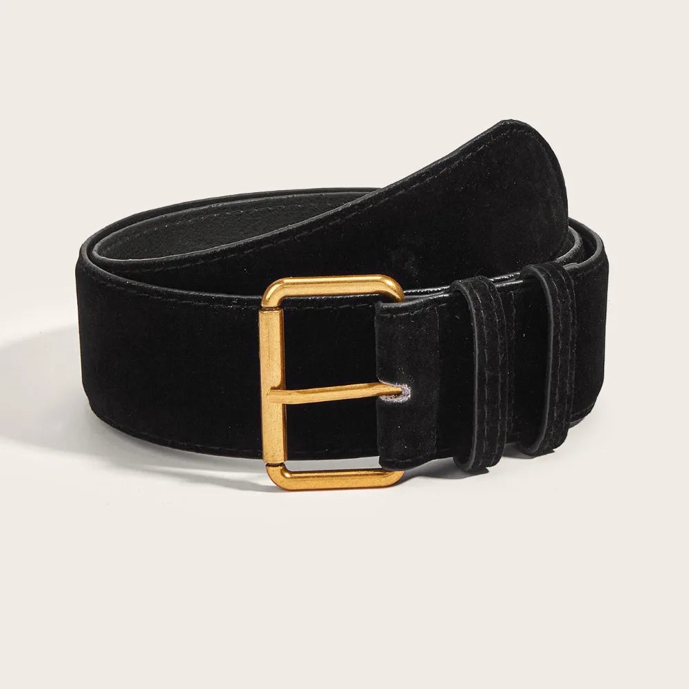 Women Fashion Luxury Design Suede Leather Wide Belt Trendy Casual Pin Buckle Waistband & Versatile Trouser Dress Belts Gifts