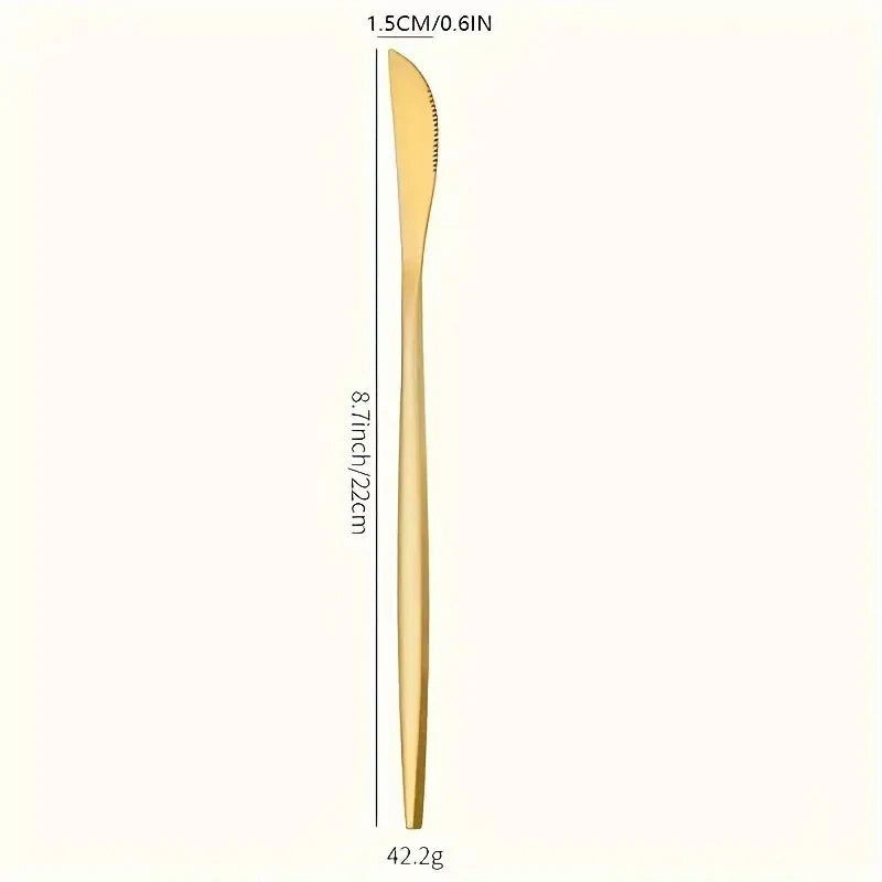 12pcs Golded Dinner Knives Stainless Steel Tableware Western Steak Knives Dishwasher Safe For Home Kitchen And Restaurant