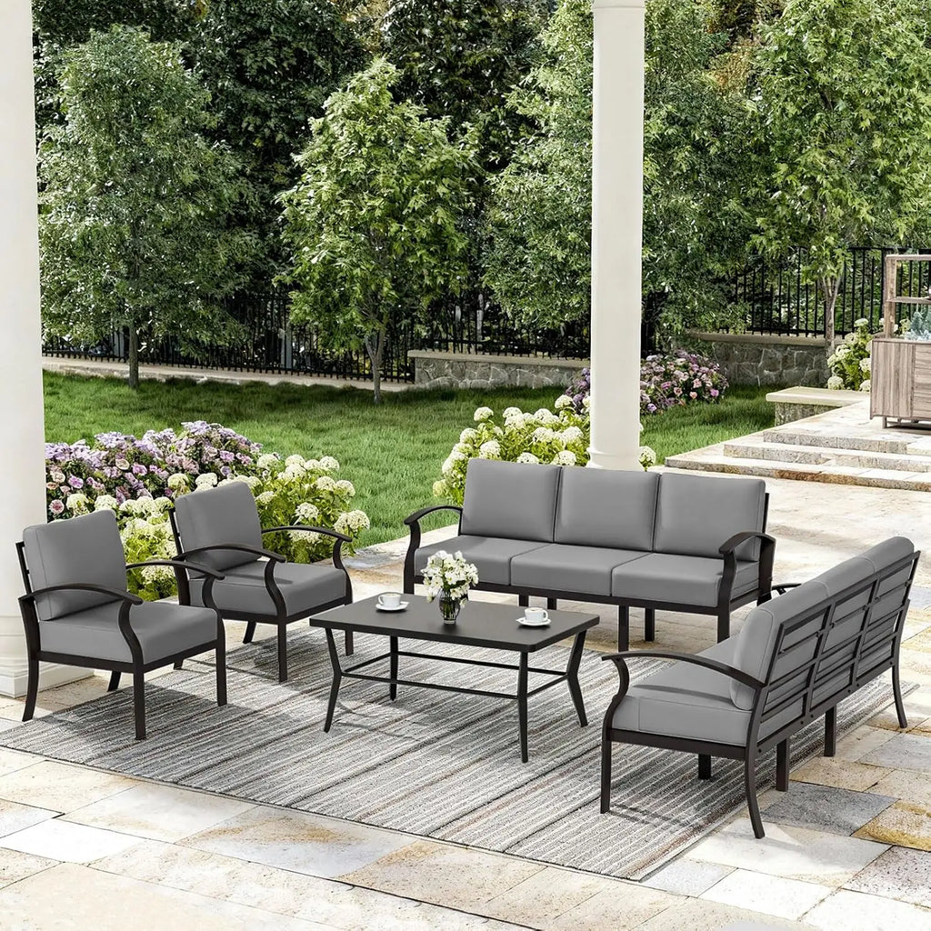 Aluminum Patio Sofa Set 8-seat Outdoor Sectional w/5.1" Cushions, Conversation Furniture for Porch Backyard Poolside, Customized