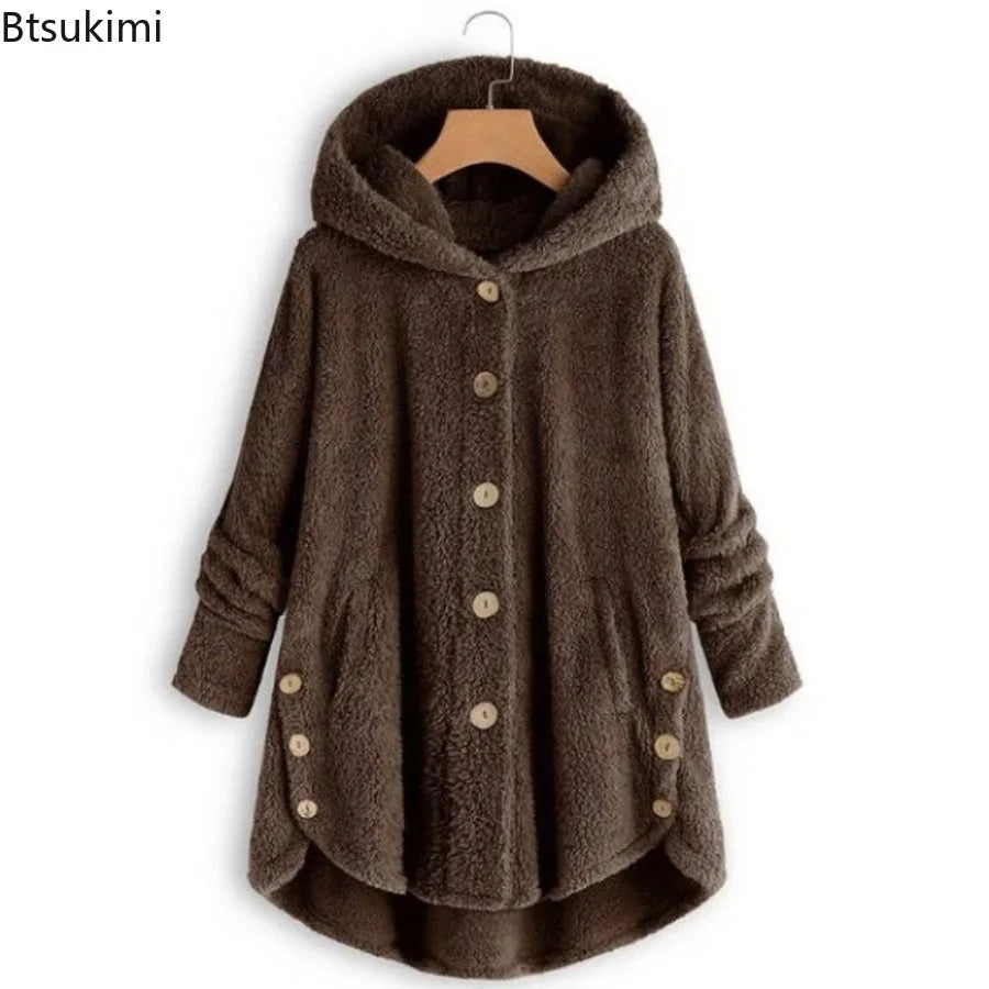Autumn Winter Women's Warm Coats Fashion Plush Jackets Loose Casual Irregular Long Sleeve Hooded Windproof Jackets Women Outwear