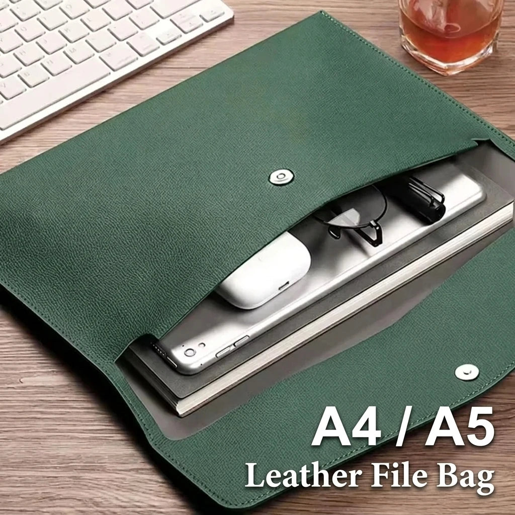 Leather File Bag A4 A5 Waterproof Document Folder Large Capacity Business Office School Supplies Organizer Pouch Carrying Bag