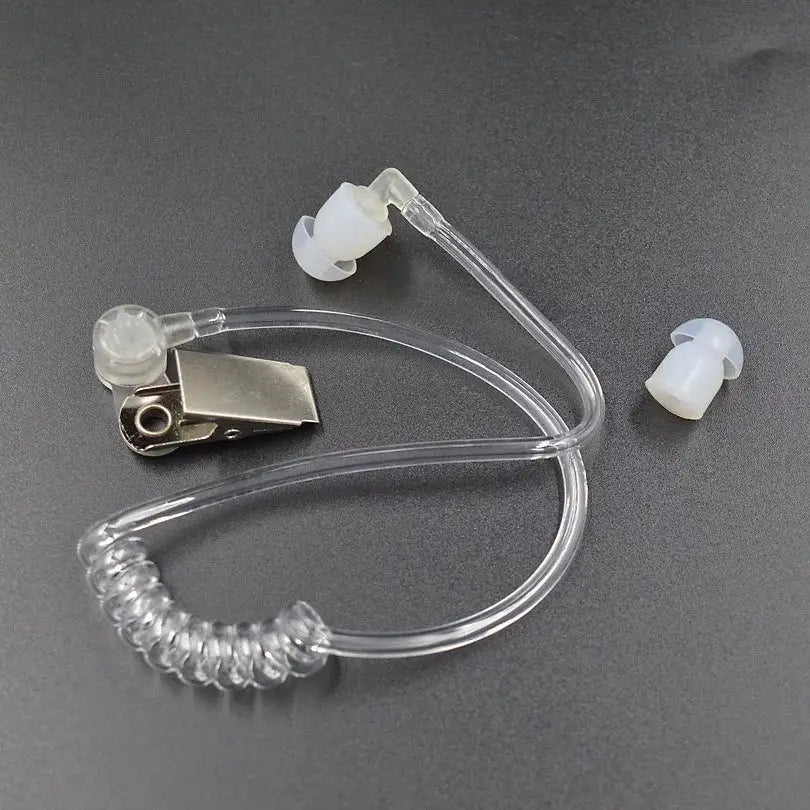 クリアなプラスチック製のエアチューブ式イヤピース交換用、アコースティックコイル音響チューブ、金属クリップ付き、白色シリコン製イヤーチップ