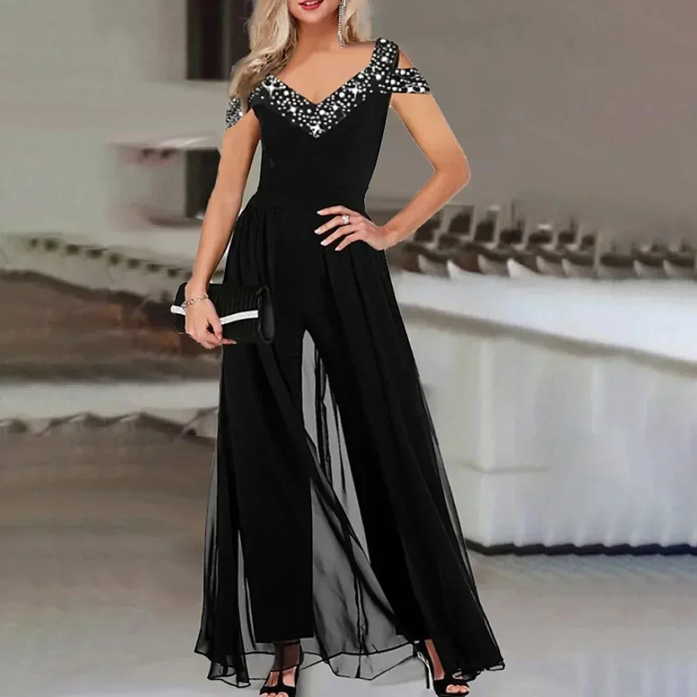 2026 Women's Elegant Sleeveless Jumpsuit Spring Summer V-neck Casual Patchwork Rompers Office Lady Jumpsuits Playsuit Outfits