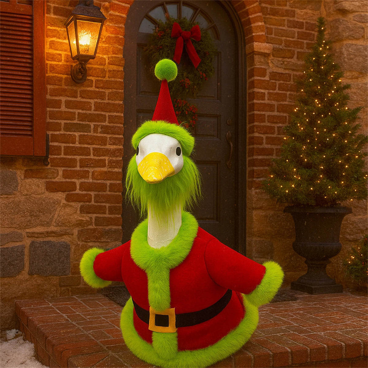 Seasonal Christmas Goose Outfit Festive Christmas Porch Clothes with Hat Cloak Design Seasonal Goose Outfit for Decor Elastic