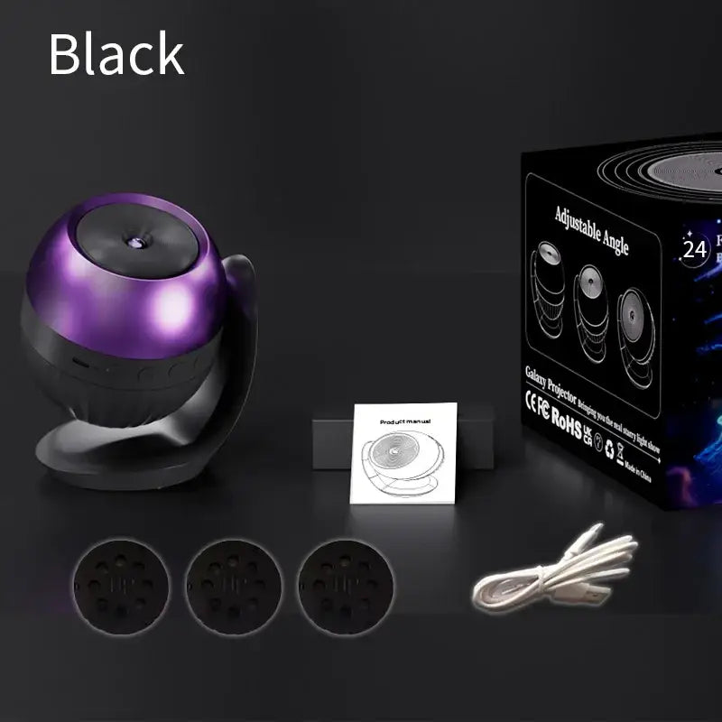 Purple and black spherical galaxy projector with adjustable angle and 360° rotatable led projector light for kids gift
