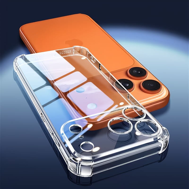Klare schützende iPhone-17-Pro-Max-Ultra-Thin-TPU-Hülle, von hinten dargestellt, mit transparentem, langlebigem Design und präzisen Aussparungen für die Kamera.