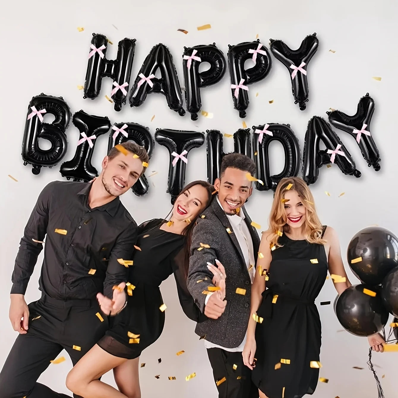 1Set Black White Happy Birthday Pink Bow Balloon Set Birthday Party Decoration Baby Shower Globos Gift Supplies Letter