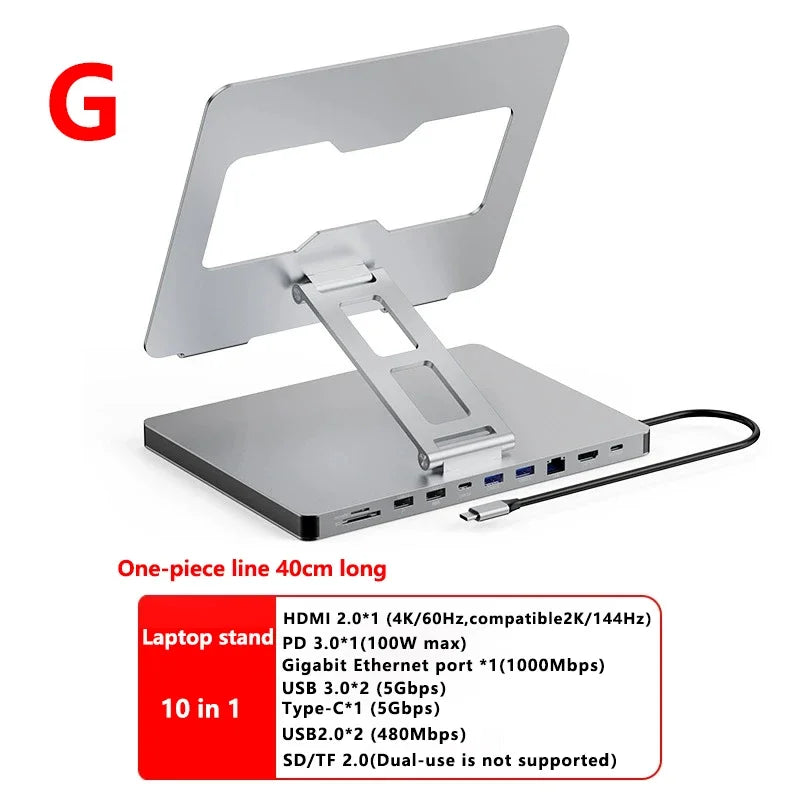 USB C Docking Station Aluminum Alloy Docking Station Laptop Stand HDMI-Compatible Multiple Ports Hub PD USB3.0 Gigabit Ethernet