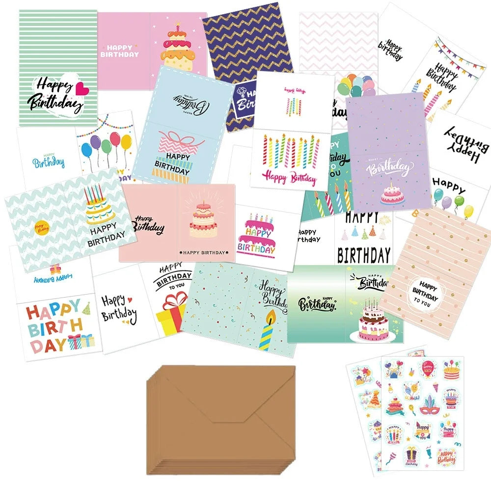 24pcs Unique Happy Birthday Cards Bulk With Envelopes & Stickers,Happy Birthday Cards Assortment For Family, Friends, Colleagues