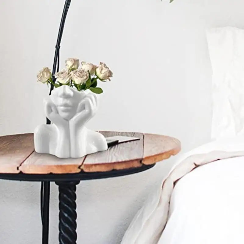 Bohemian Face Decor Vase with Inner Groove Design Cute Artistic Vase for Home Living Room Shelf Display