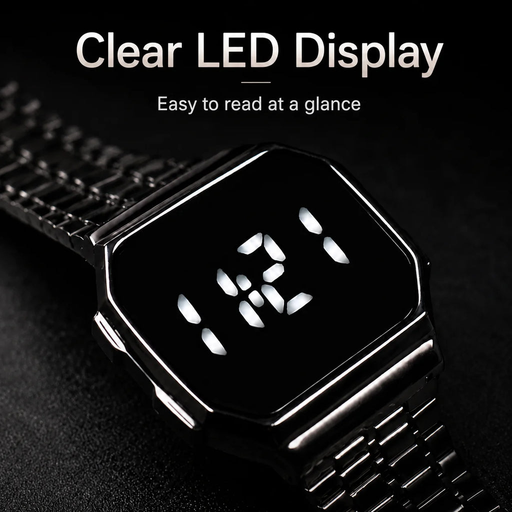 New Arrival Men's Stylish Minimalist Versatile Steel Strap Digital Watch with Touch Screen LED Display, Couple Digital Watch