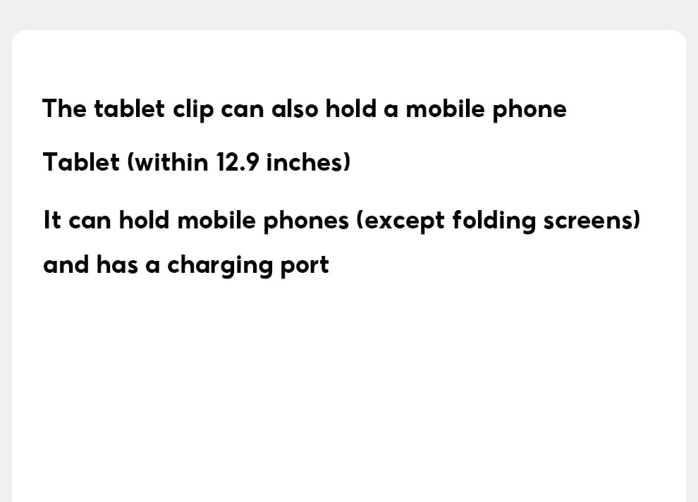The aluminum alloy tablet and phone floor stand features a sleek minimalist tablet clip with an integrated charging port for securely holding devices up to 12.9 inches.