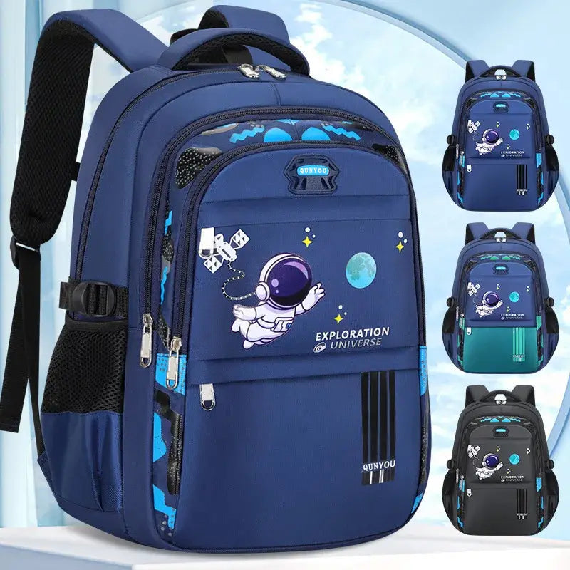 Blauer Jungen-Astronauten-Themen-Schulrucksack für die Schule, wasserabweisend, mit Weltraumdesign und mehreren Fächern zur Aufbewahrung von Büchern.