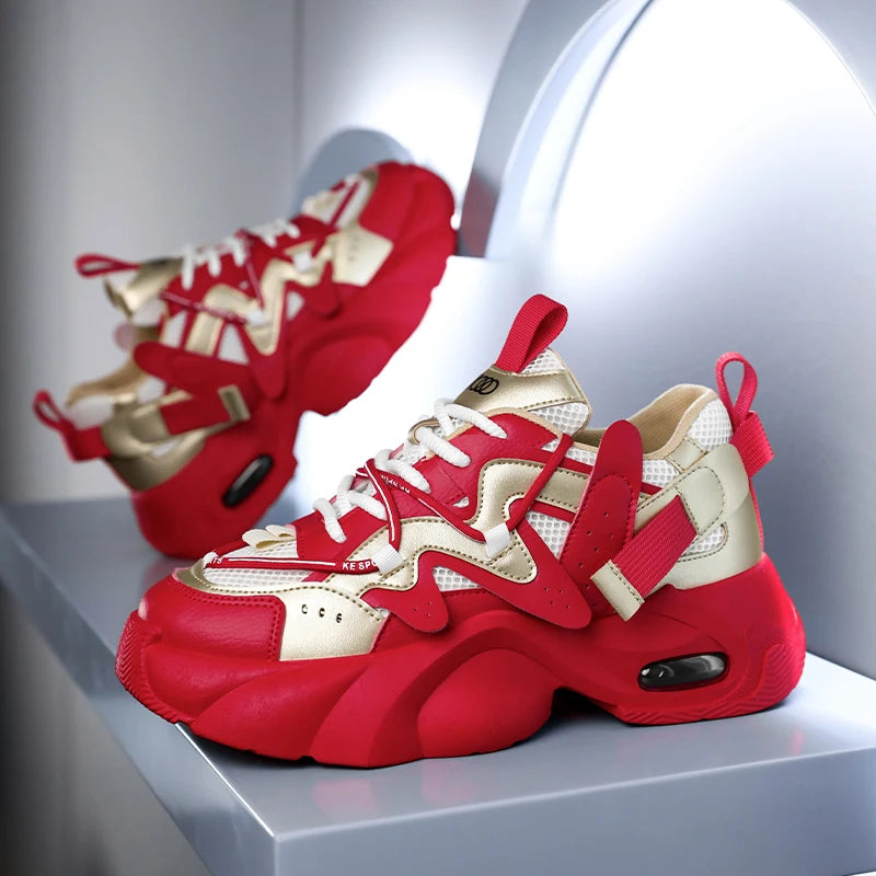 Men's Casual Sneakers with Large Mesh Breathable Upper, Metallic Texture and Contrasting Color Stitching, and Trendy Webbing Accents. Thick Air-Cushioned Soles Provide Both Height Increase and Shock Absorption, Making Them Su