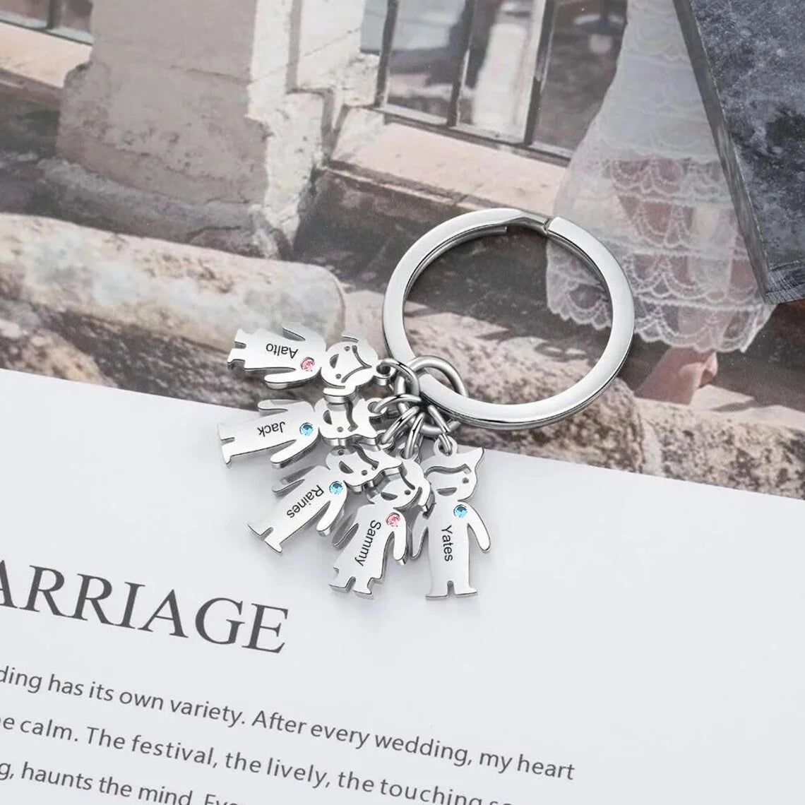Stainless Steel Personalized Kids Charm Key Chain Custom 1-5 Names Key Chain Key Ring Gifts for Mother Daddy Father’s Day Gift