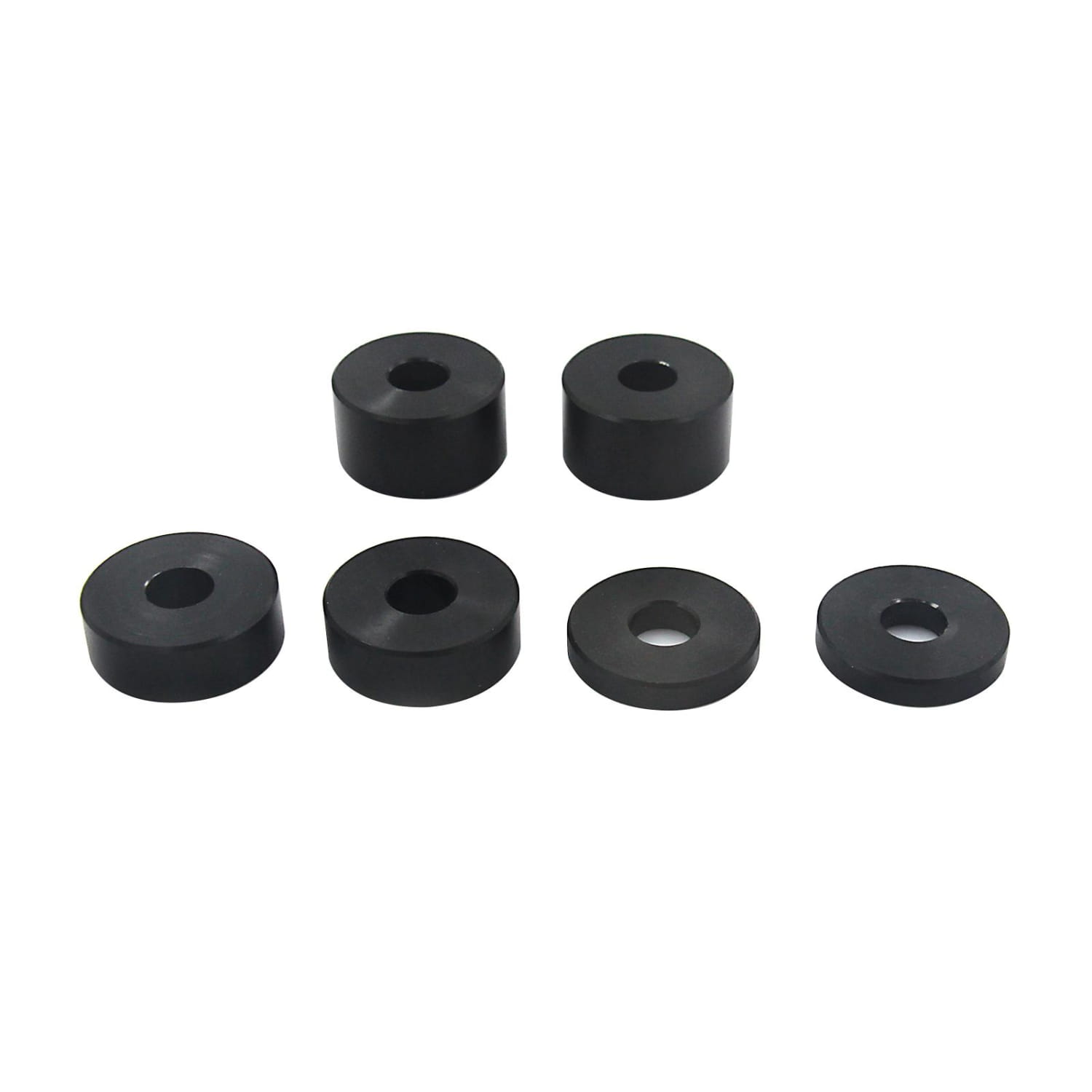 Juego de seis casquillos de plástico cilíndricos negros con orificios centrales de altura y diámetro variables para el kit elevador con separador de asiento del automóvil, elevadores de reclinación del asiento delantero.