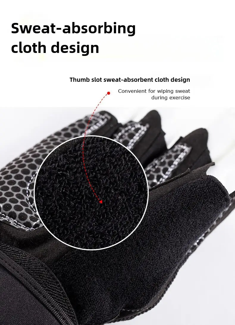 black weightlifting gloves with wrist wrap showing the back side featuring sweat-absorbing cloth design and perforated mesh panels for breathability