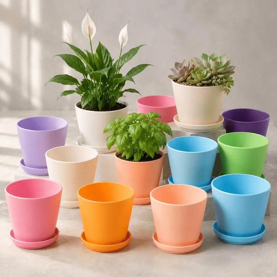 5/10/12Pcs Plastic Plant Pots with Trays, Small Nursery Planters for Succulent Cactus Desktop Decor XJM
