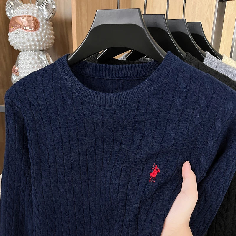 2026 New Men's Long Sleeved Knitted Sweater, Round Neck Jacquard Embroidered Pullover, Casual and Fashionable Men's Clothing Top