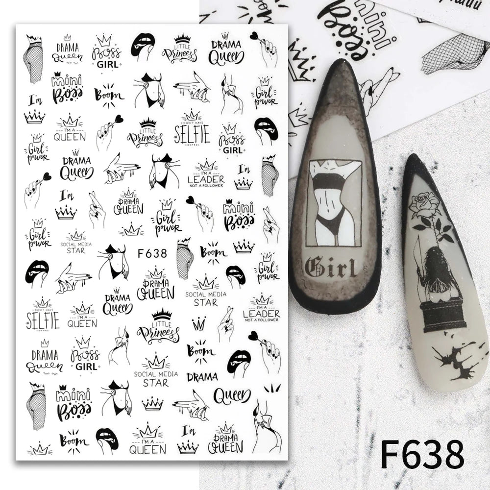 Valentine's Day sexy girl flower love nail stickers, easy to apply nail stickers, DIY makeup for holidays, parties, and weddings
