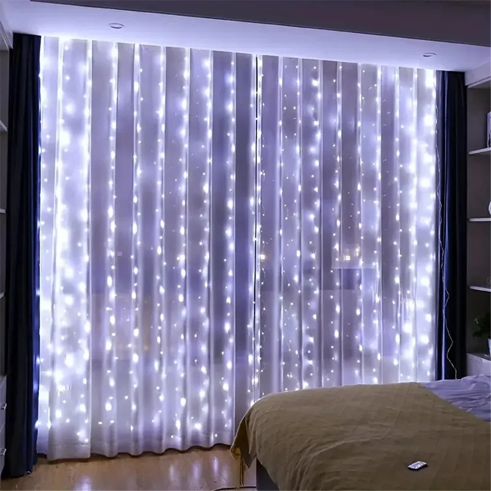 Curtain Lights Decorative Curtains in Living Room Christmas Garland LED Festoon Fairy Lamp USB Operated 8 Mode Bedroom Decor